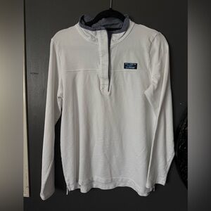 L.L. Bean White and Navy Button-Up Pullover